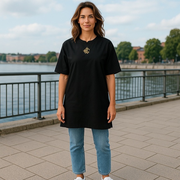 Black Blouse With Gold Embroidery & Padded Shoulders Circa 1980’s - Picture 1 of 4